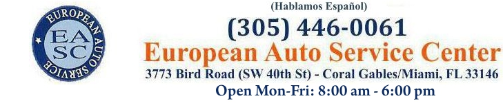 header contact info for european auto service center in coral gables florida